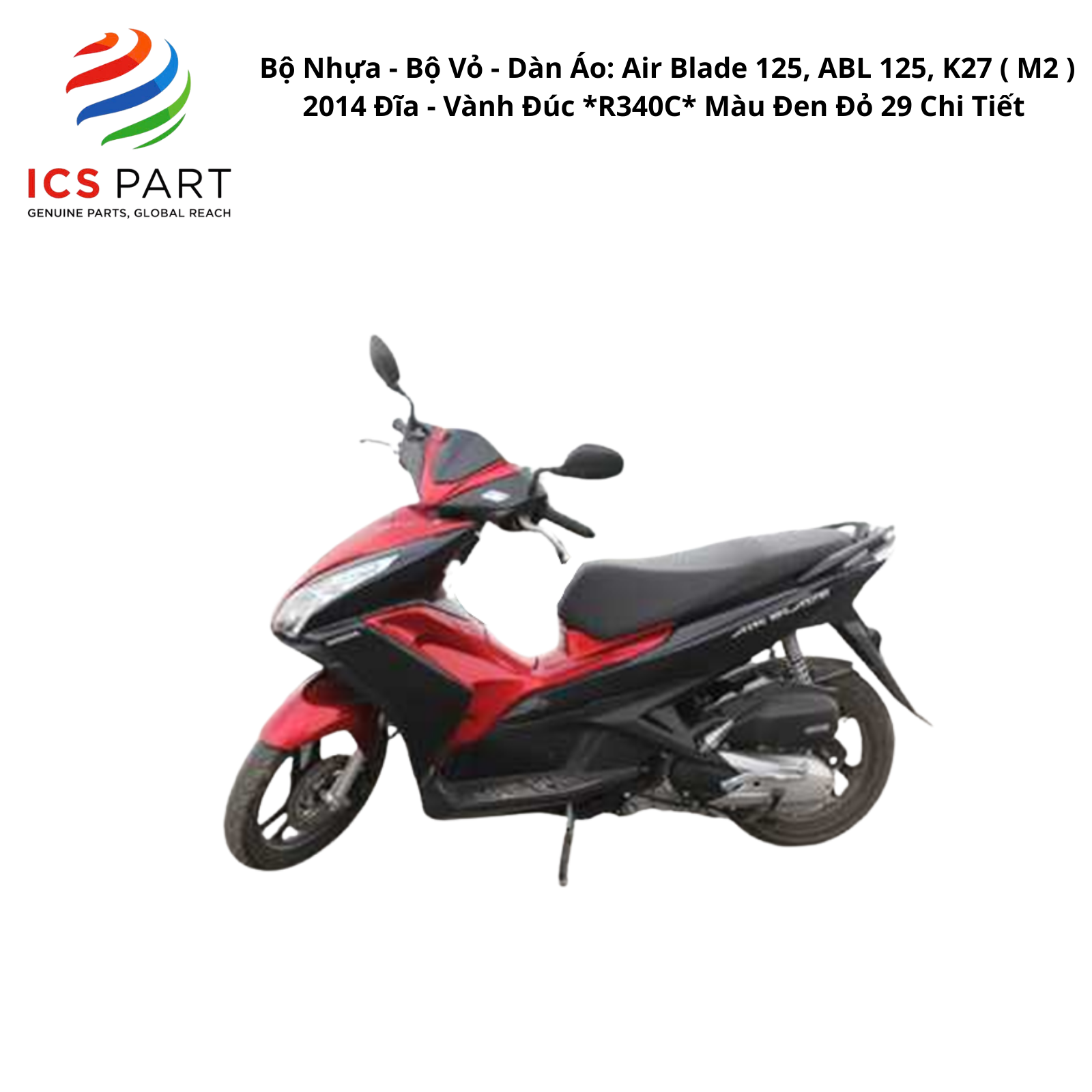 Bộ Nhựa - Bộ Vỏ - Dàn Áo Air Blade 125 - K27 | 2012 - 2015 ( M2 ) 2012 - 2015 Đĩa - Vành Đúc *R340C* Màu Đen Đỏ 29 Chi Tiết