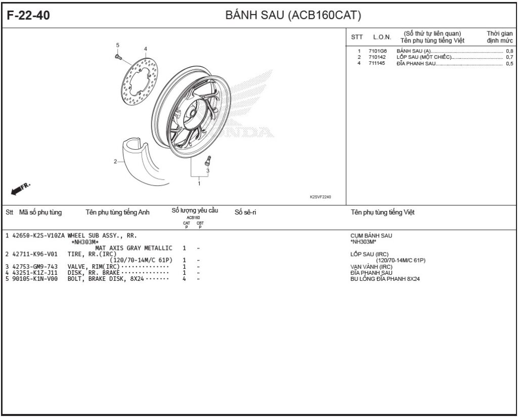 F-22-40 - BÁNH SAU (ACB160CAT)