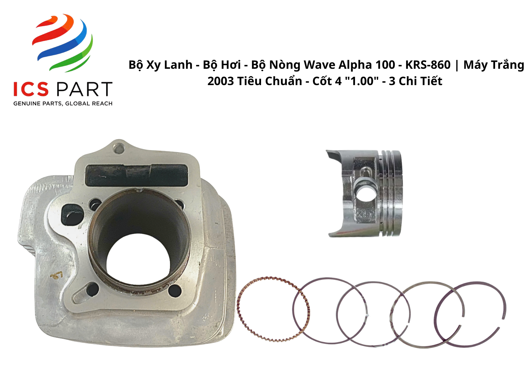 Bộ Xy Lanh - Bộ Hơi - Bộ Nòng Wave Alpha 100 - KRS-860 | Máy Trắng | 2003 Tiêu Chuẩn - Cốt 4 "1.00" - 3 Chi Tiết