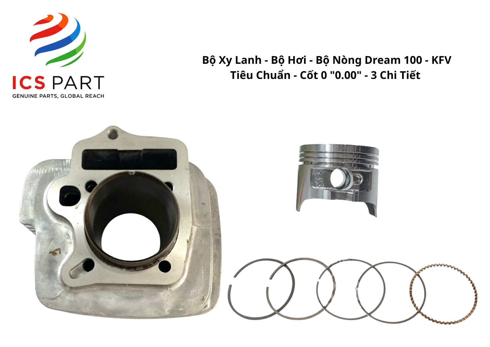 Bộ Xy Lanh - Bộ Hơi - Bộ Nòng Dream 100 - KFV Tiêu Chuẩn - Cốt 0 "0.00" - 3 Chi Tiết