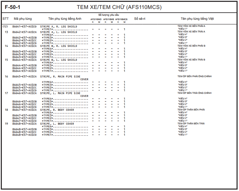 F-50-1 - TEM XE/TEM CHỮ (AFS110MCS)