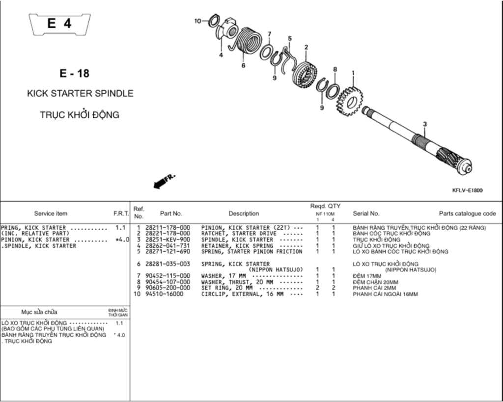 E-18 - KICK STARTER SPINDLE