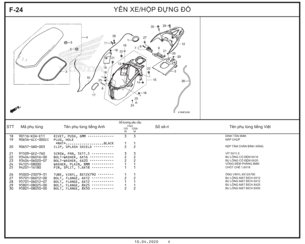 F-24 - YÊN XE/HỘP ĐỰNG ĐỒ