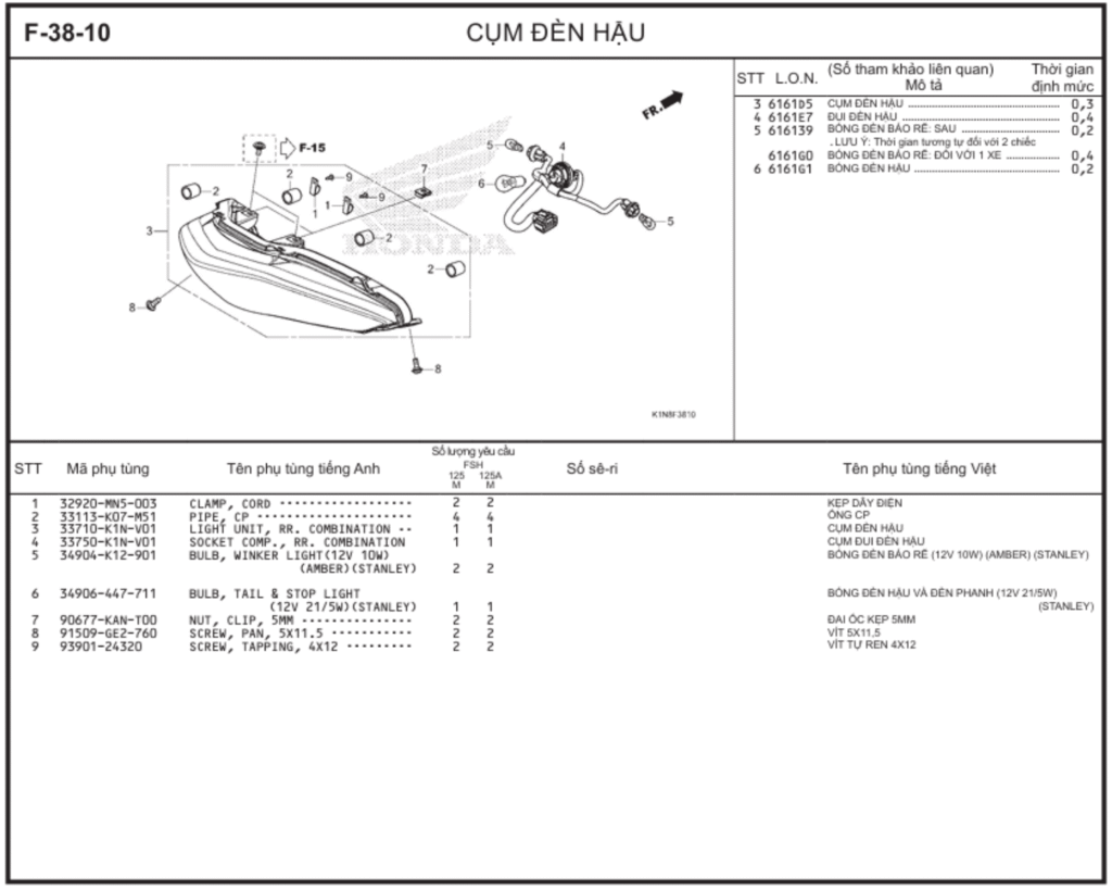 F-38-10 - CỤM ĐÈN HẬU