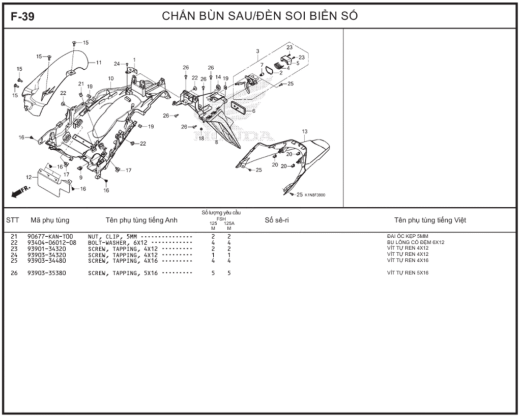 F-39 - CHẮN BÙN SAU/ĐÈN SOI BIỂN SỐ