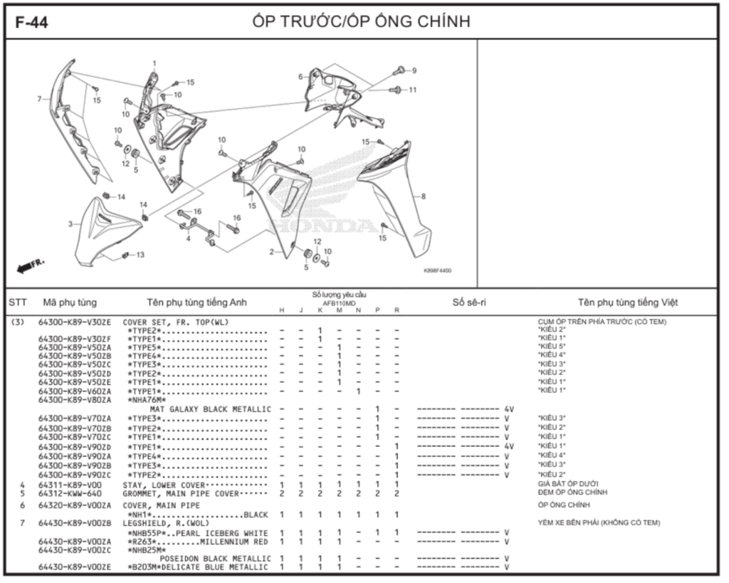 F-44 - ỐP TRƯỚC/ỐP ỐNG CHÍNH