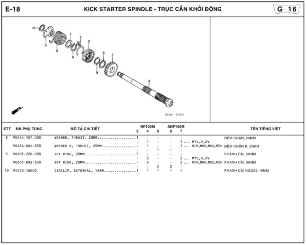 E-18 - KICK STARTER SPINDLE