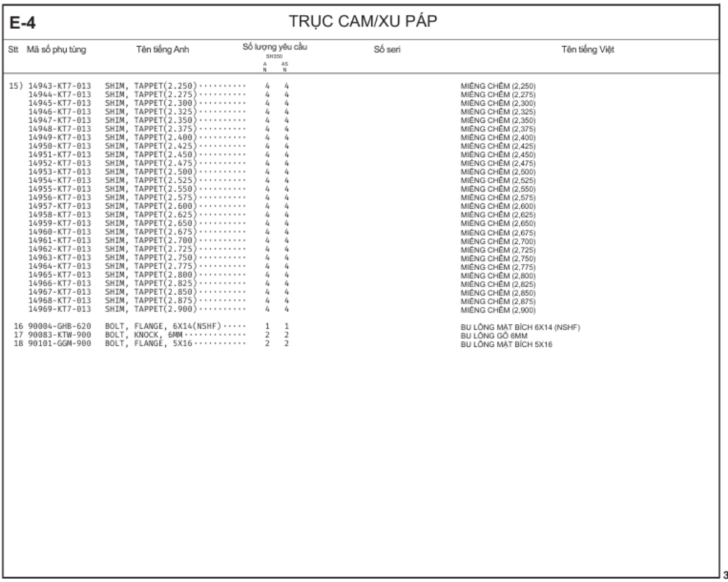 E-4 - TRỤC CAM/XU PÁP