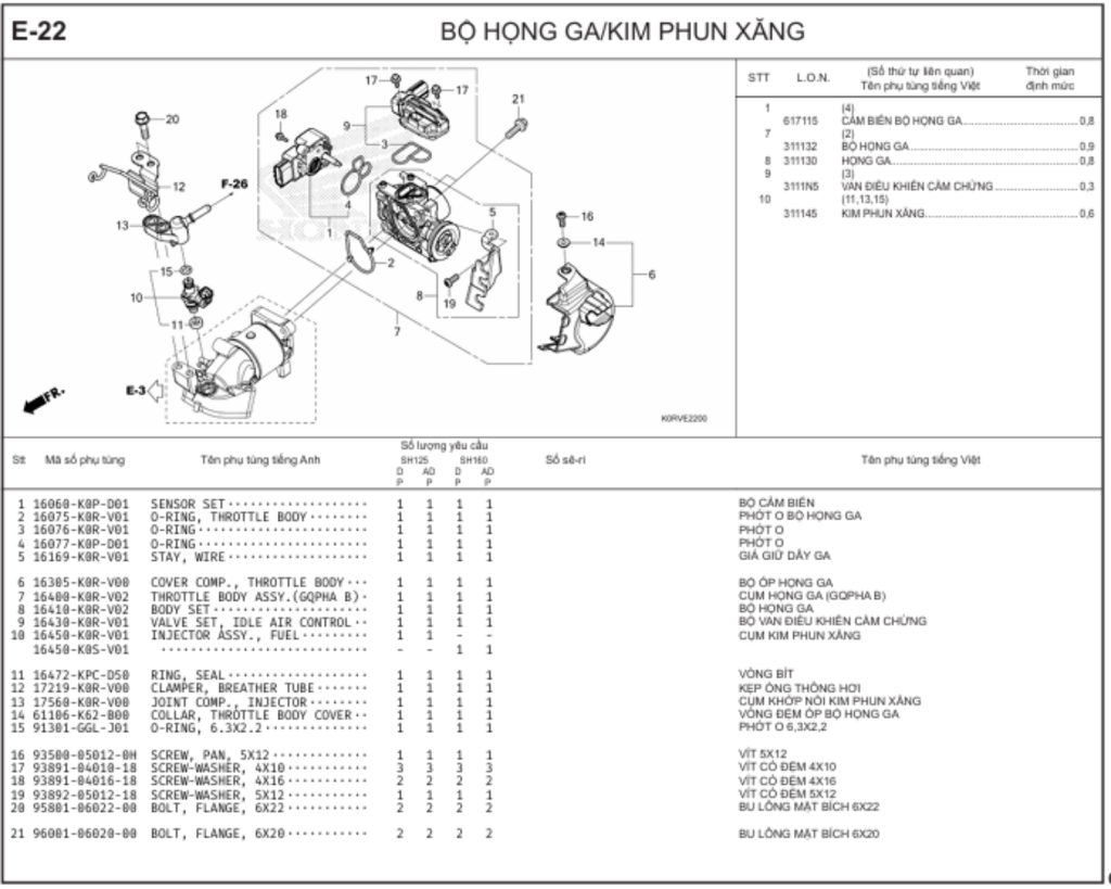 E-22 - BỘ HỌNG GA/KIM PHUN XĂNG