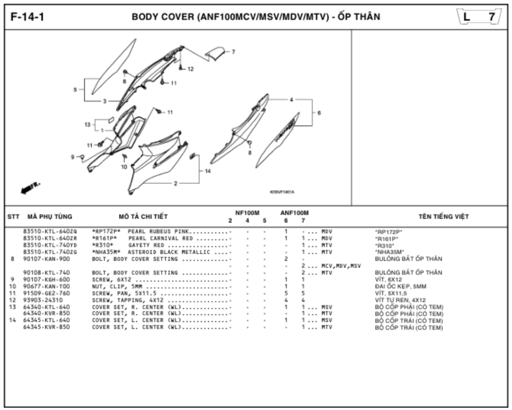 F-14-1 - BODY COVER (ANF100MCV/MSV/MDV/MTV)