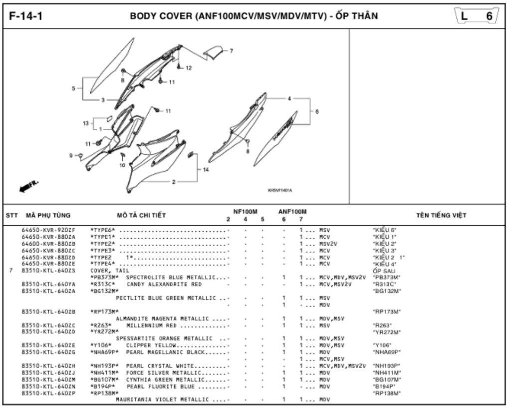 F-14-1 - BODY COVER (ANF100MCV/MSV/MDV/MTV)