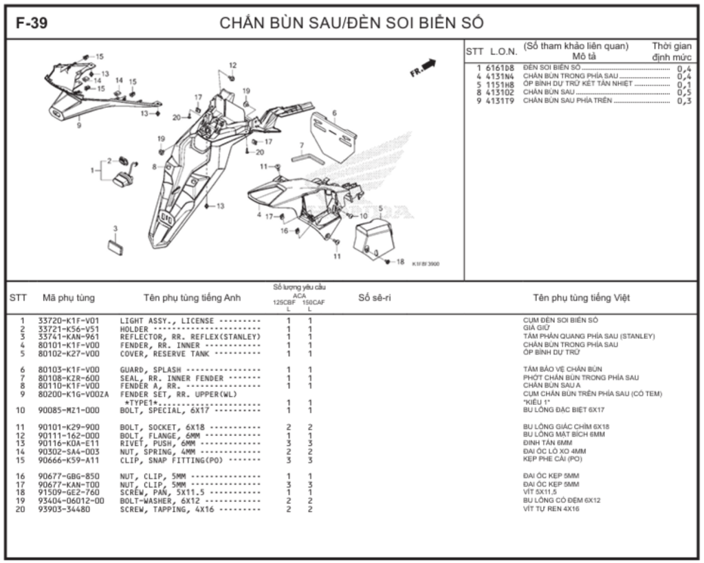 F-39 - CHẮN BÙN SAU/ĐÈN SOI BIỂN SỐ