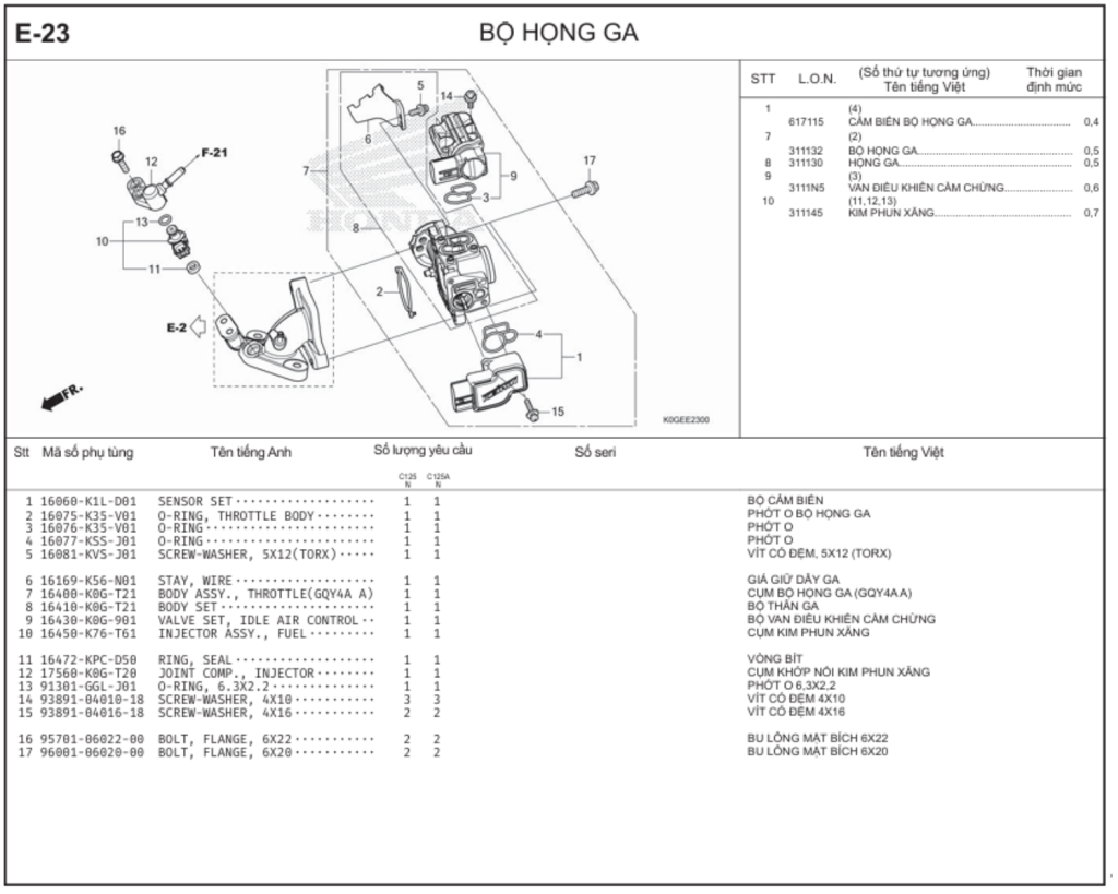 E-23 - BỘ HỌNG GA