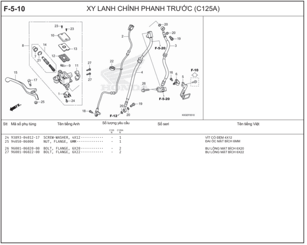 F-5-10 - XY LANH CHÍNH PHANH TRƯỚC (C125A)