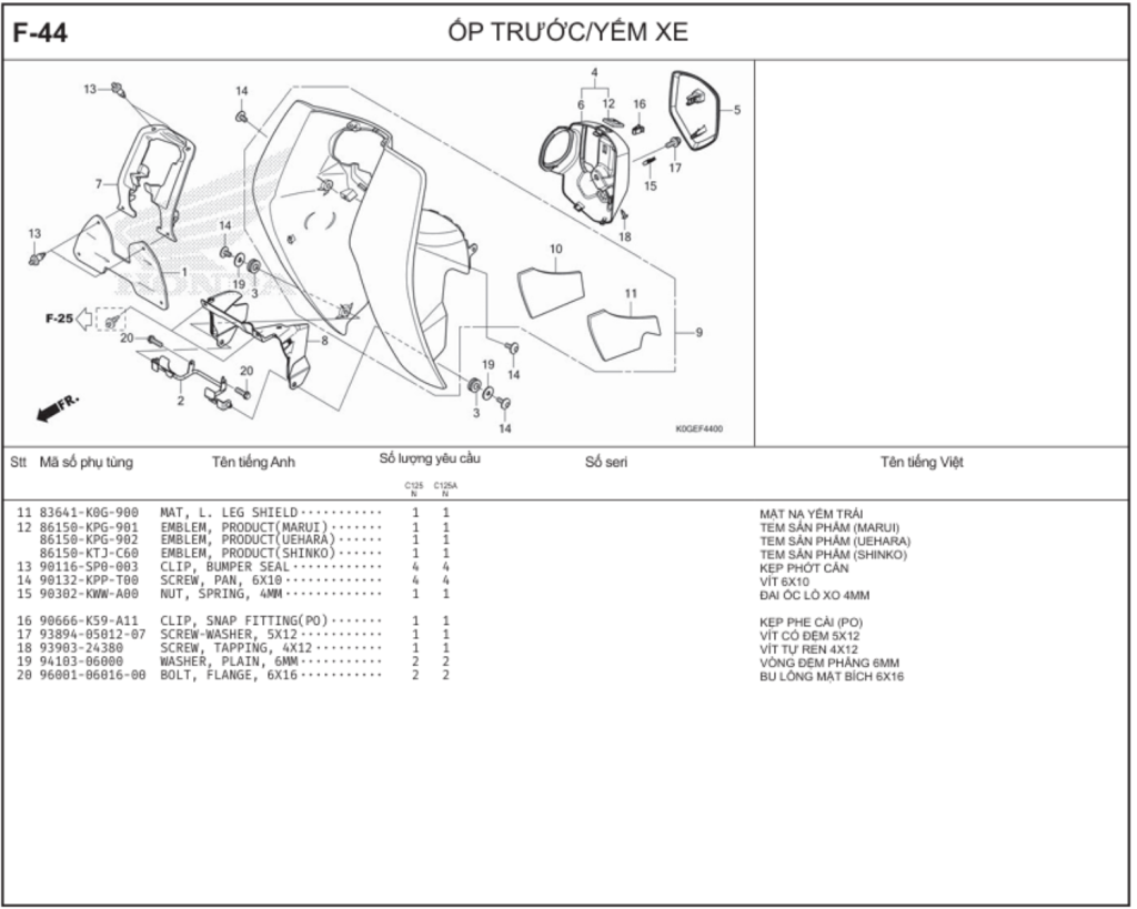 F-44 - ỐP TRƯỚC/YẾM XE