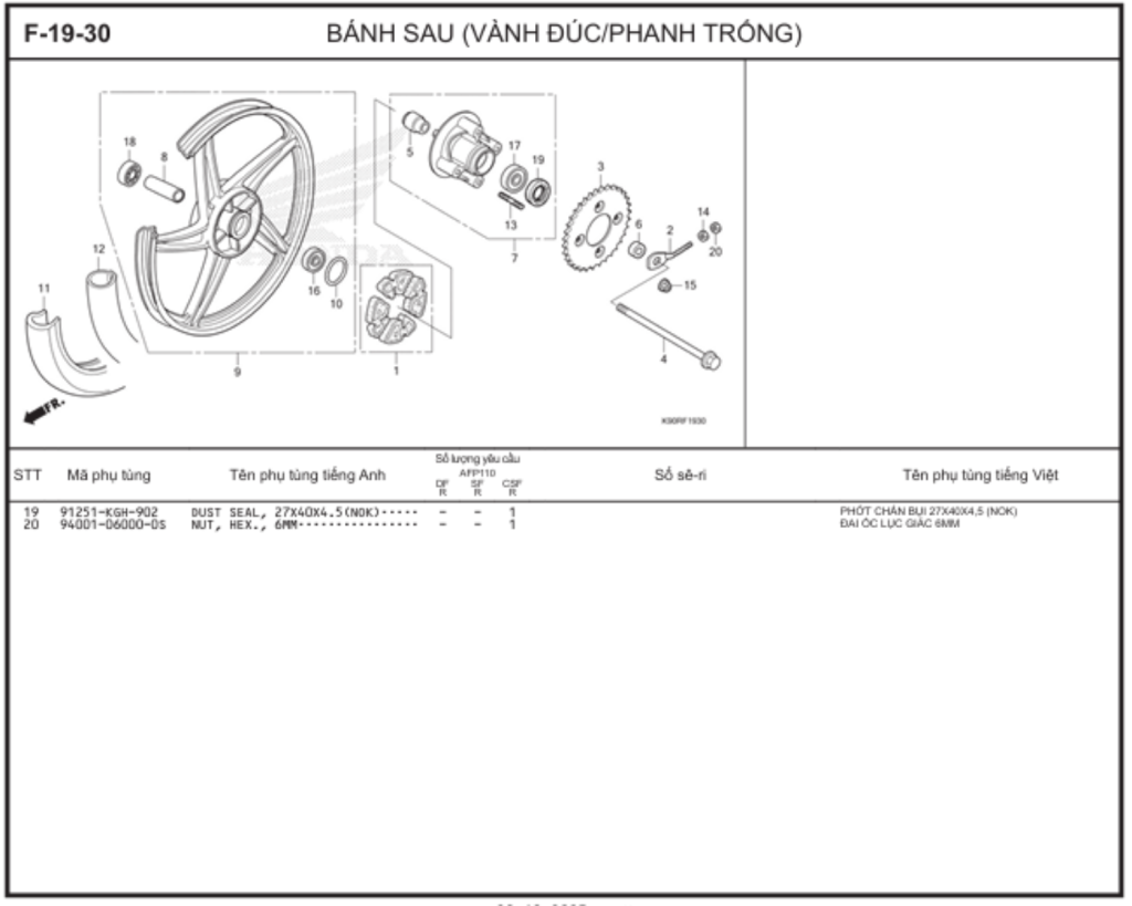 F-19-30 - BÁNH SAU (VÀNH ĐÚC/PHANH TRỐNG)