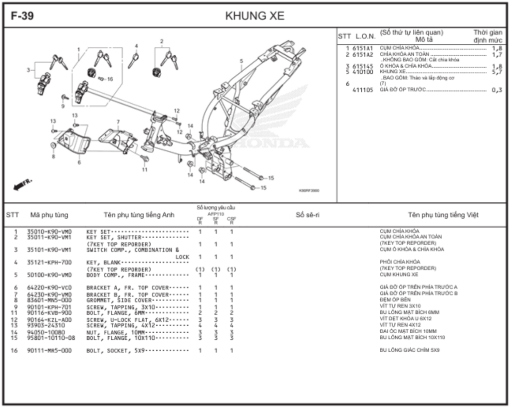 F-39 - KHUNG XE