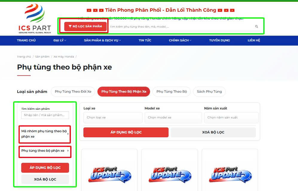 Tìm phụ tùng xe máy theo bộ trên ICSPART