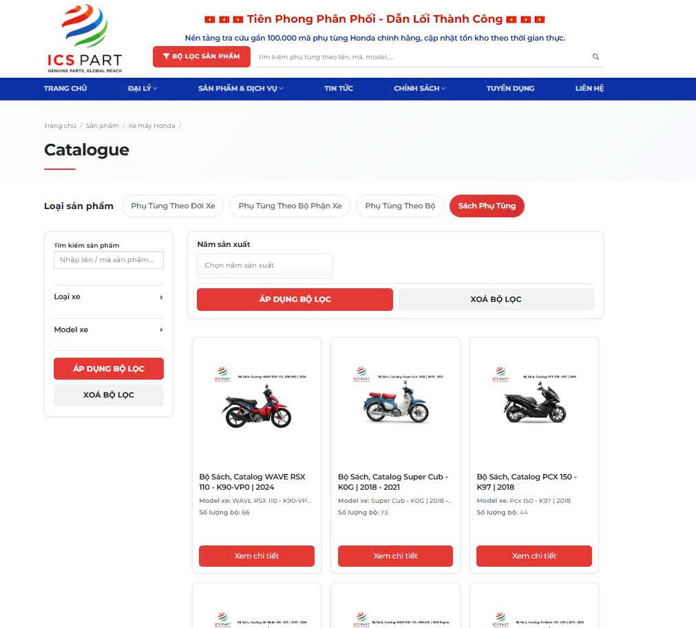 Catalogue phụ tùng xe máy theo model và đời xe